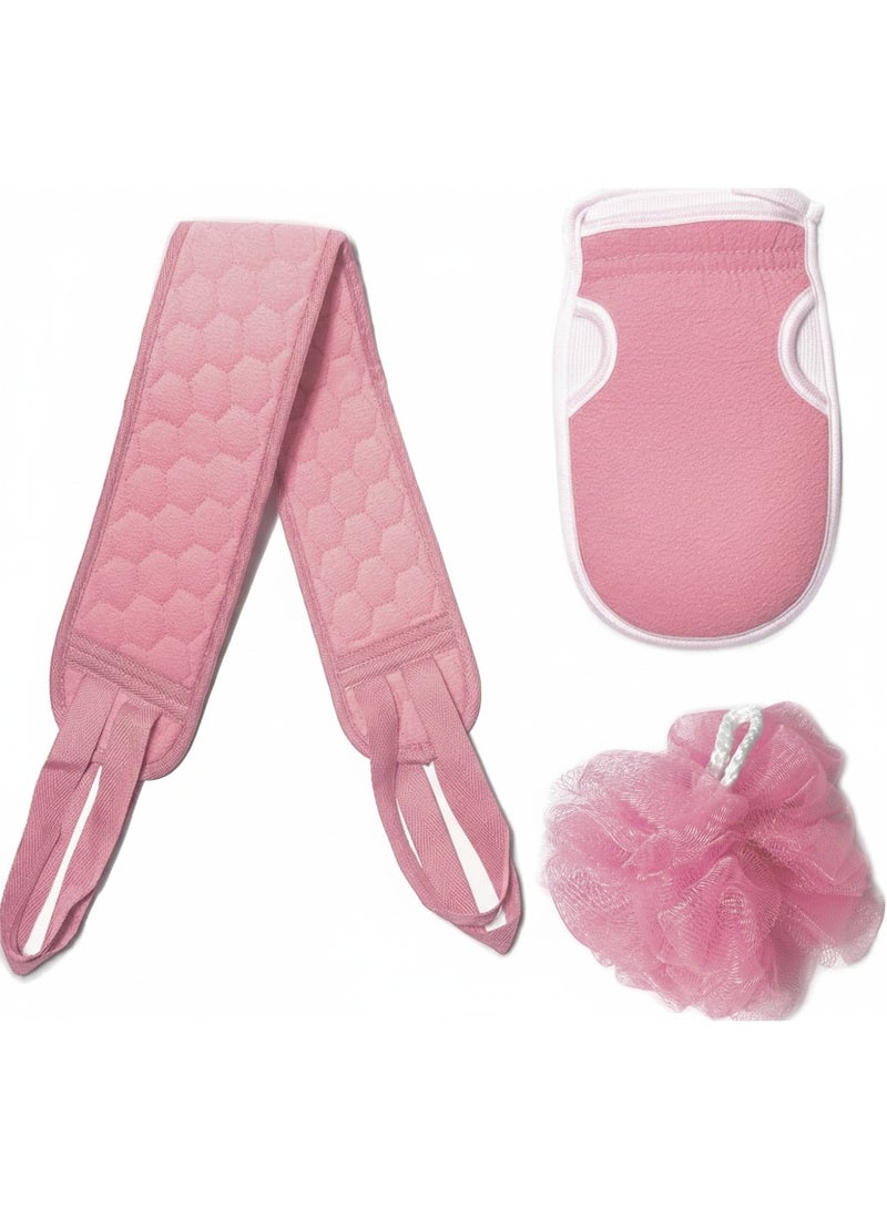 Exfoliating Body Scrub Tools 3pcs – Bath Loofah, Sponge, Back Scrubber & Gloves – Perfect for Shower, Bath, Spa & Skin Care Routine - Image 1